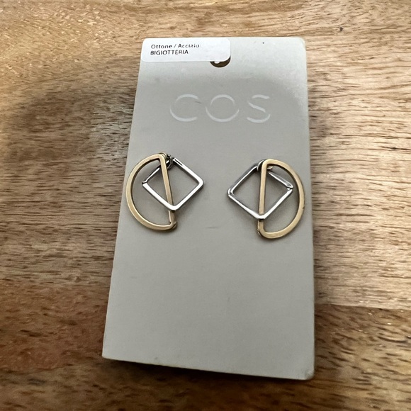 🆕 NWT COS Gold and Silver Geometric Earrings Two Tone Dangle Square Moon Shape - Picture 2 of 4